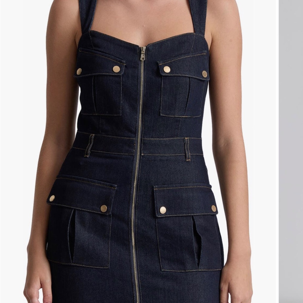 Avec Les Filles Dark Indigo Denim Flare Dress - Picture 2 of 11